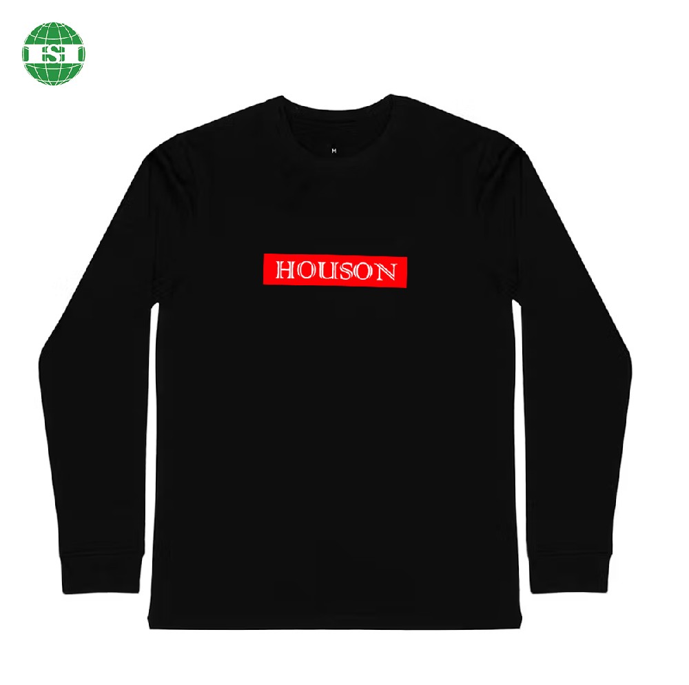 Customized logo black hoodie long Sleeve Tee for boys and girls