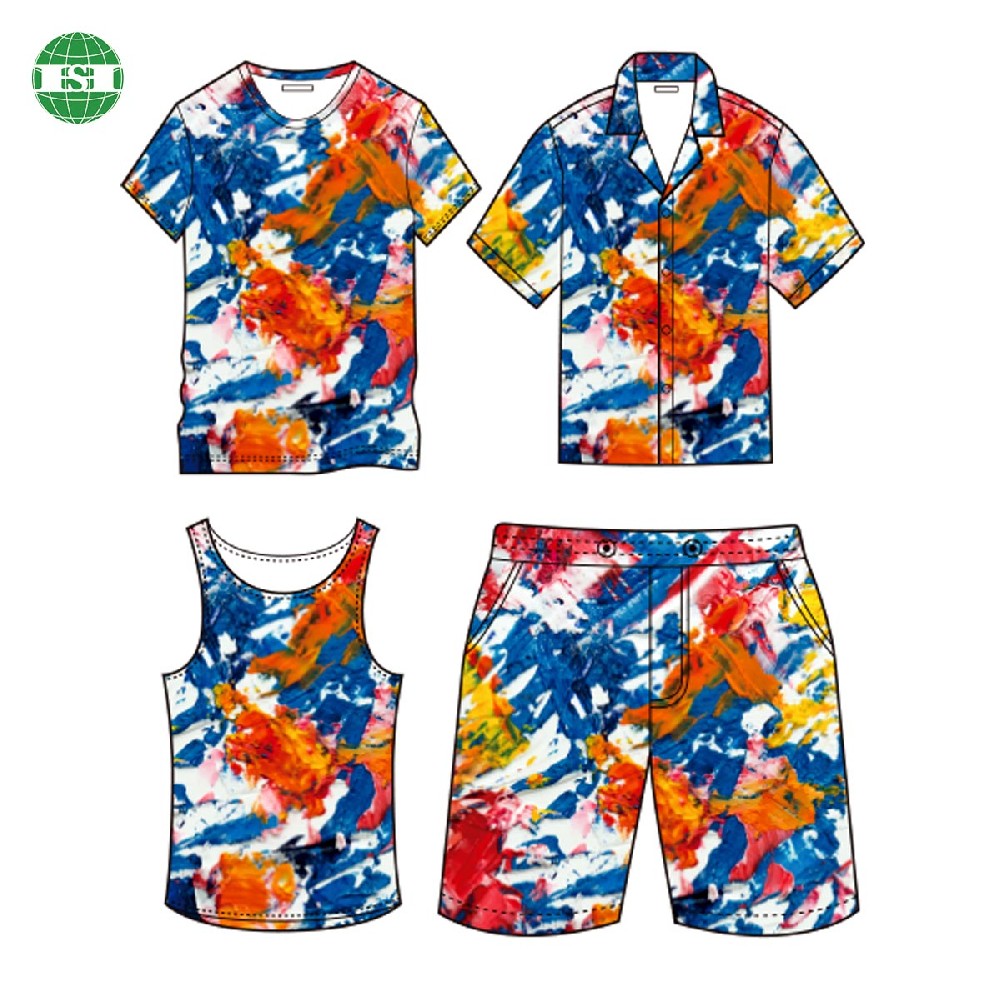 Colorful graffiti print mock up T-shirts button up shirts singlet tank top board shorts