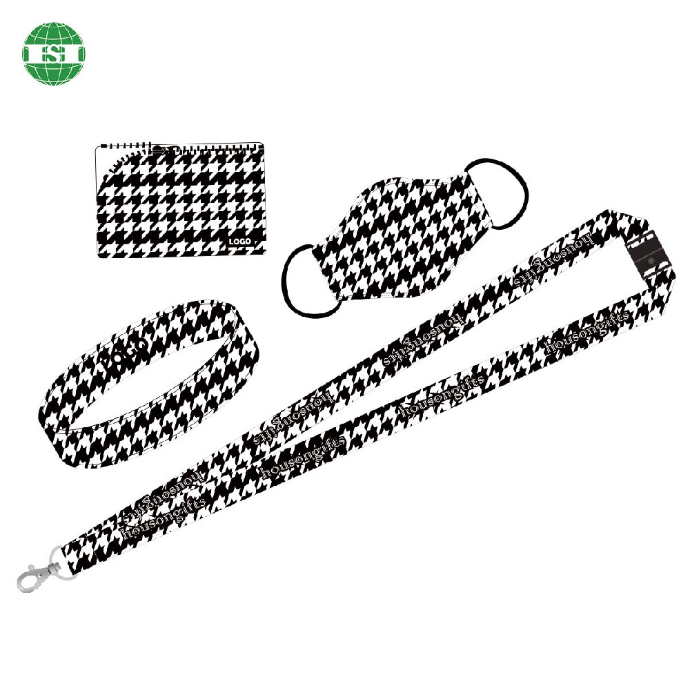 Customisable Houndstooth print mock up lanyard bracelet wallet facemask