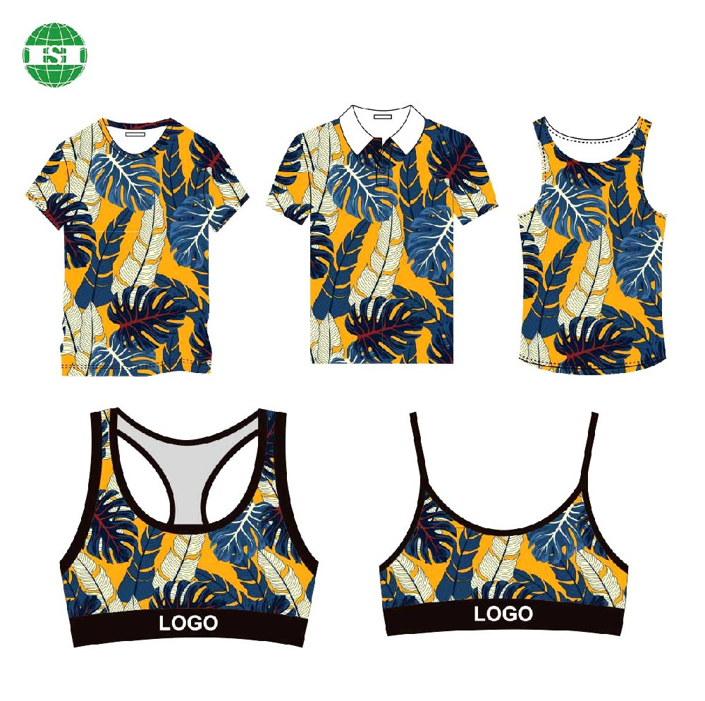 Custom tropical pattern Monstera print bralette sport bra tank top singlet polo shirts T-shirts