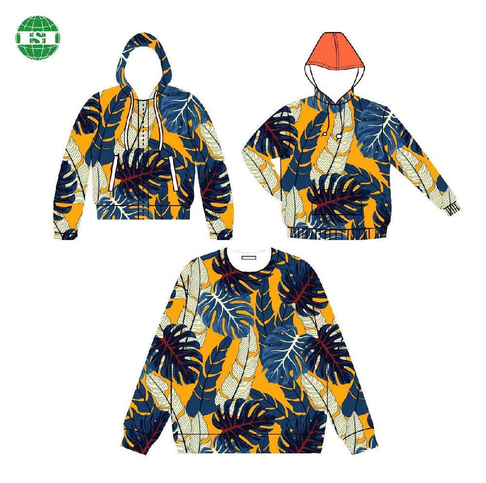 Customised tropical pattern Monstera print pull over and zip up hoodies long sleeve sweater