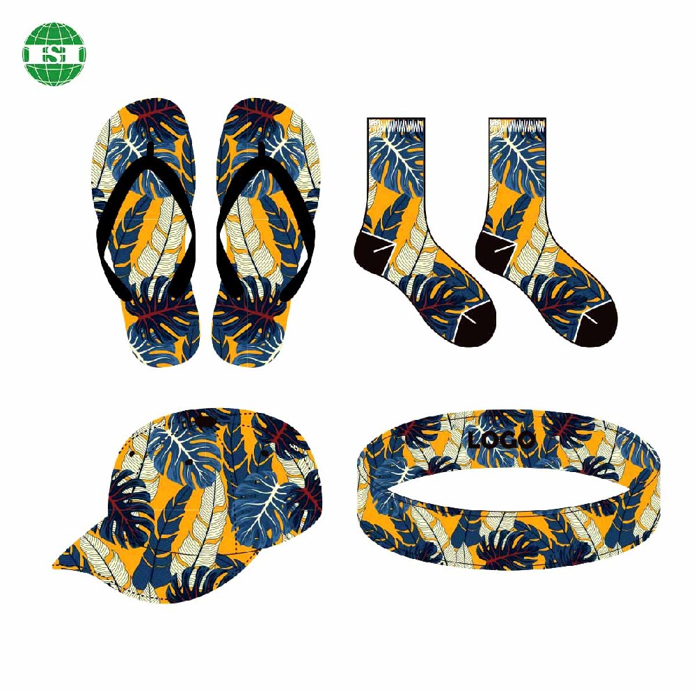 Customised tropical graphic Monstera deliciosa print hats socks flip flops bracelet