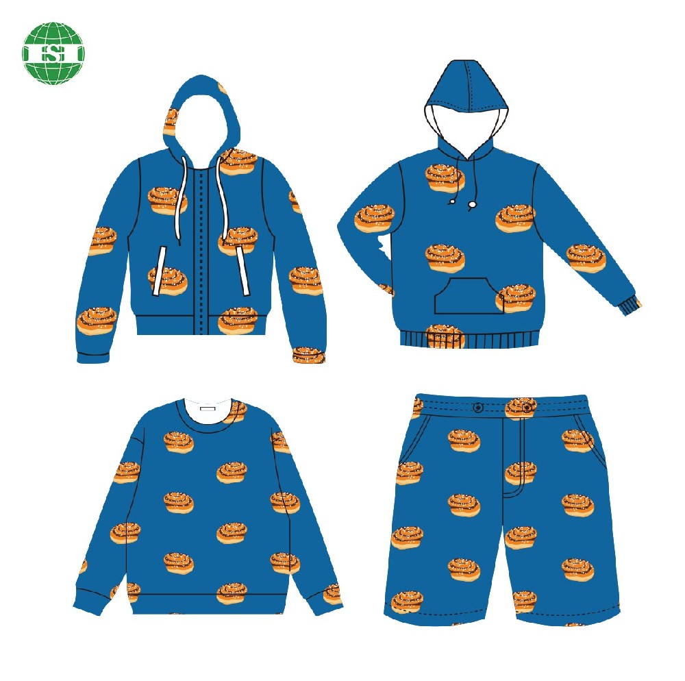 Customized breads graphic print pull over and zip up hoodies long sleeve sweater board shorts