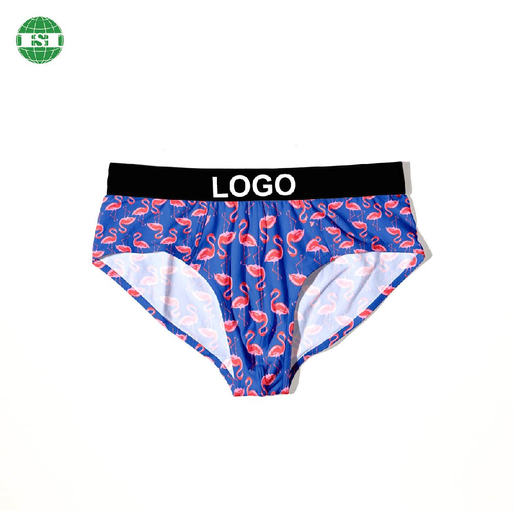 Flamingo print polyester briefs customized logo men's underwear