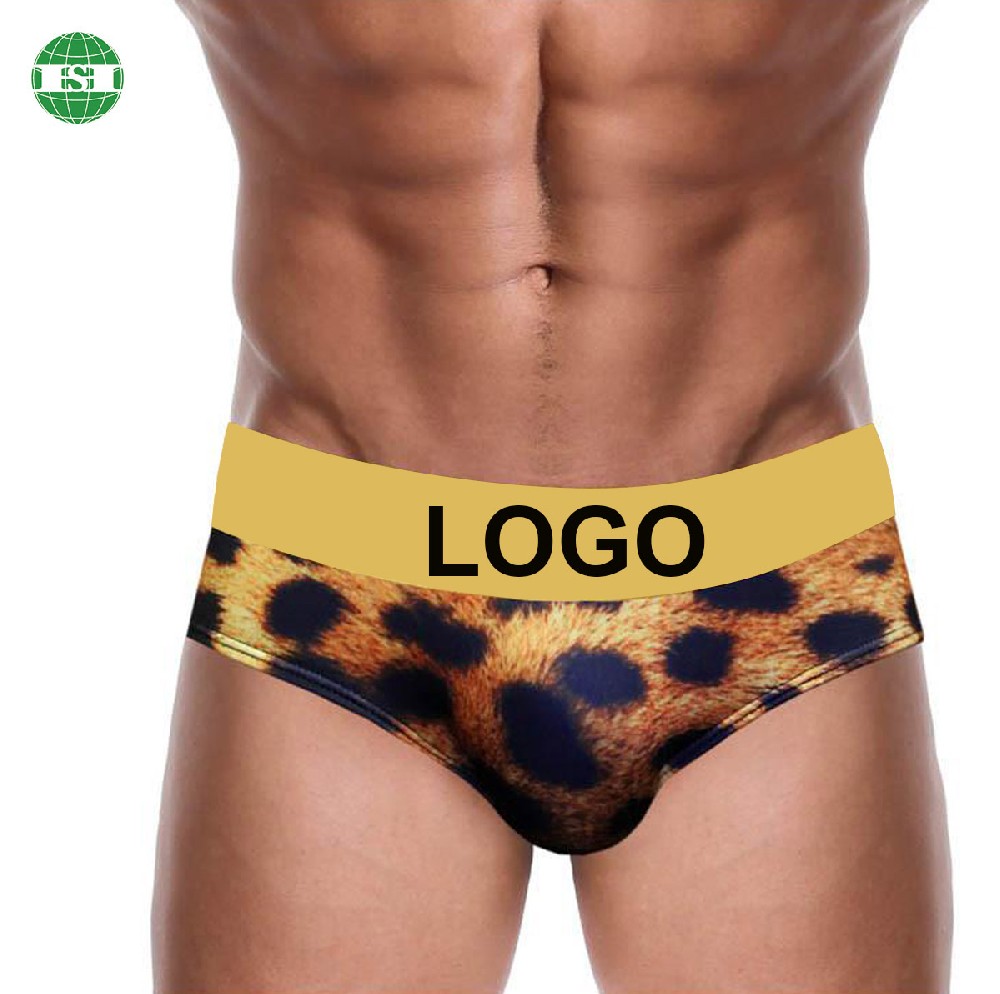 Leopard print luxury briefs customized logo waistband men's underwear