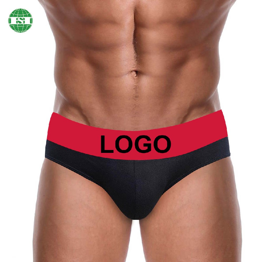 Black modal spandex briefs red waistband customised logo men's underwear