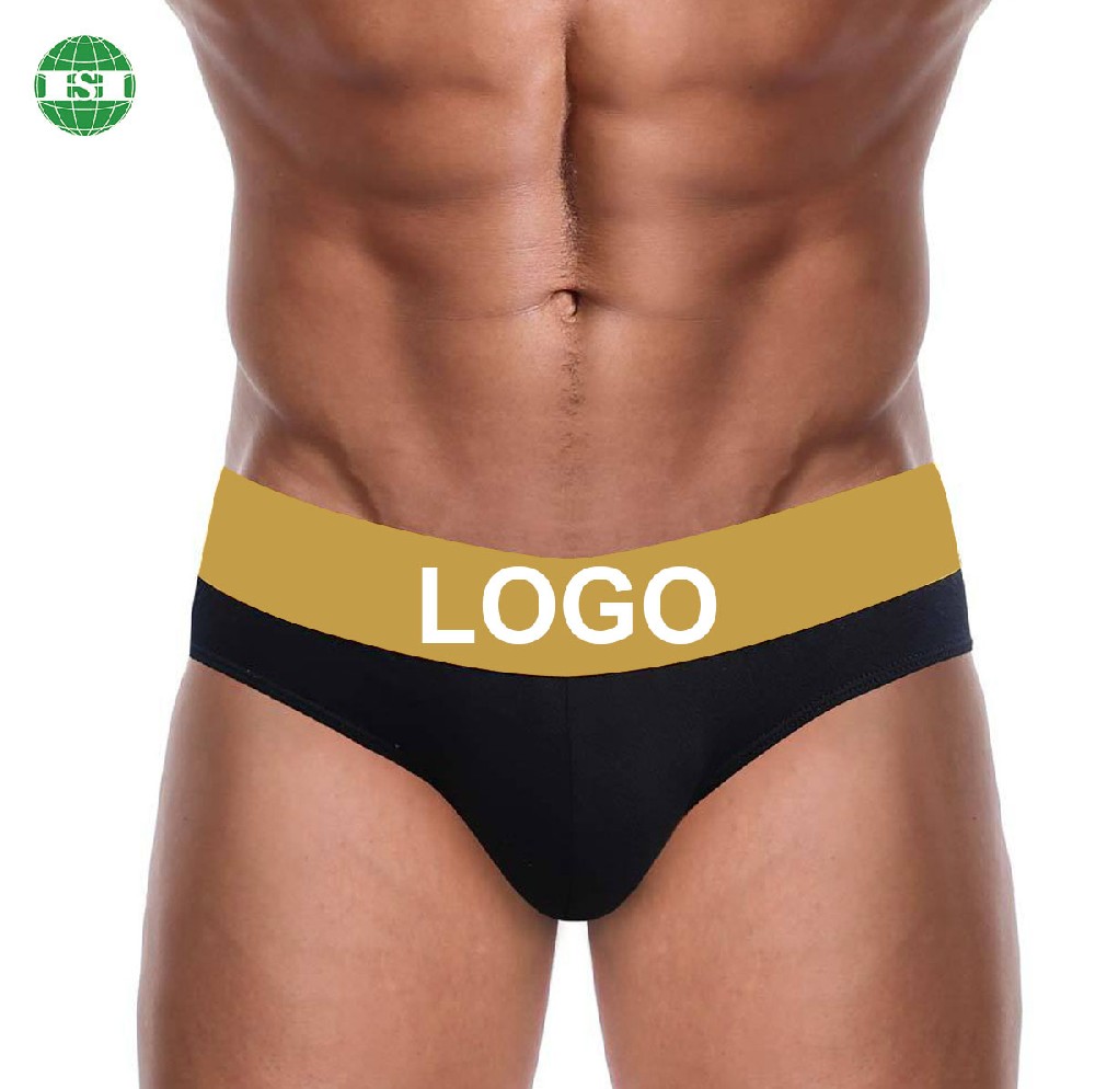 Black cotton spandex briefs gold yellow waistband customized men's underwear