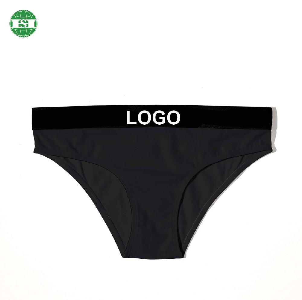 Black soft cotton underwear briefs for women customized with your own logo on waistband