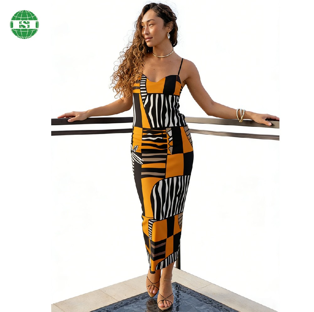 Polyester Halter Strapless long dress customized fabric and print