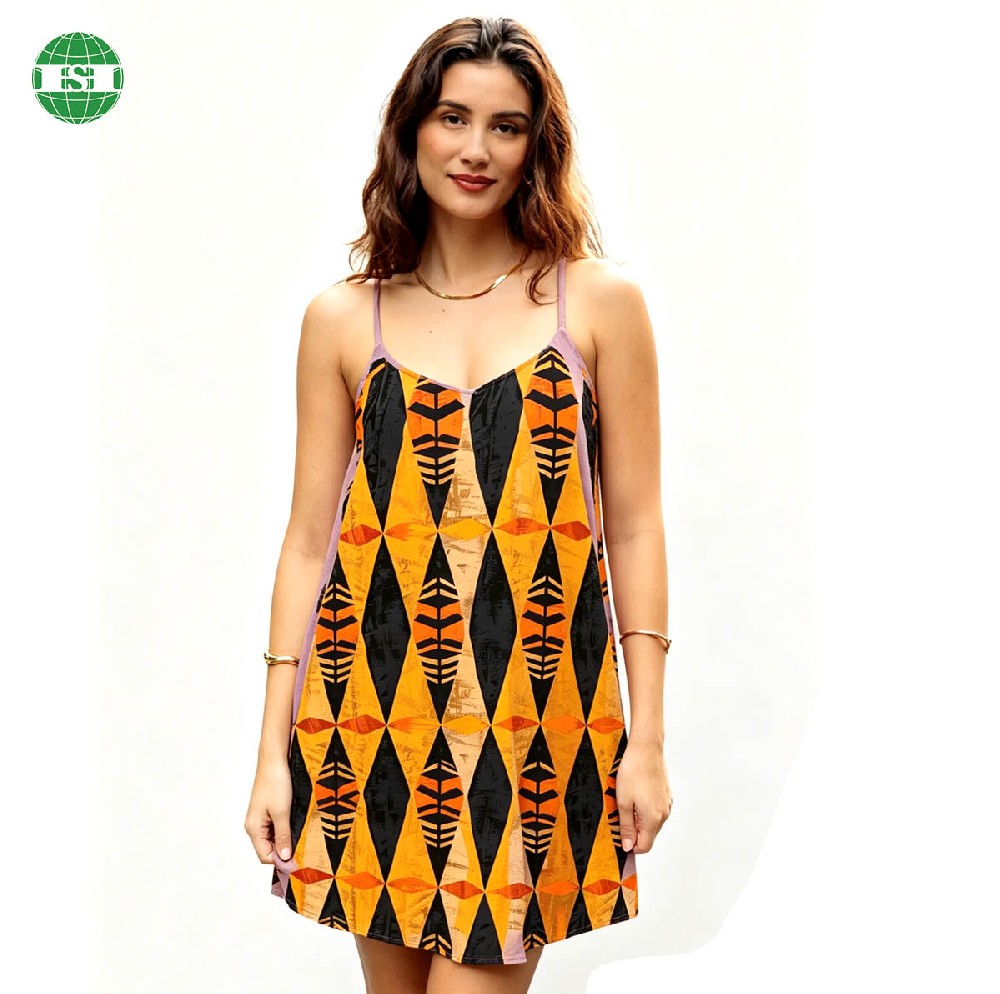 A shape graphic print camisole dress customised design and fabric